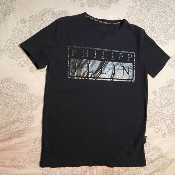 💙PLEIN, Philipp Boys Tee Large 🖤 Silver Skull ☠️ on back - Picture 3 of 10